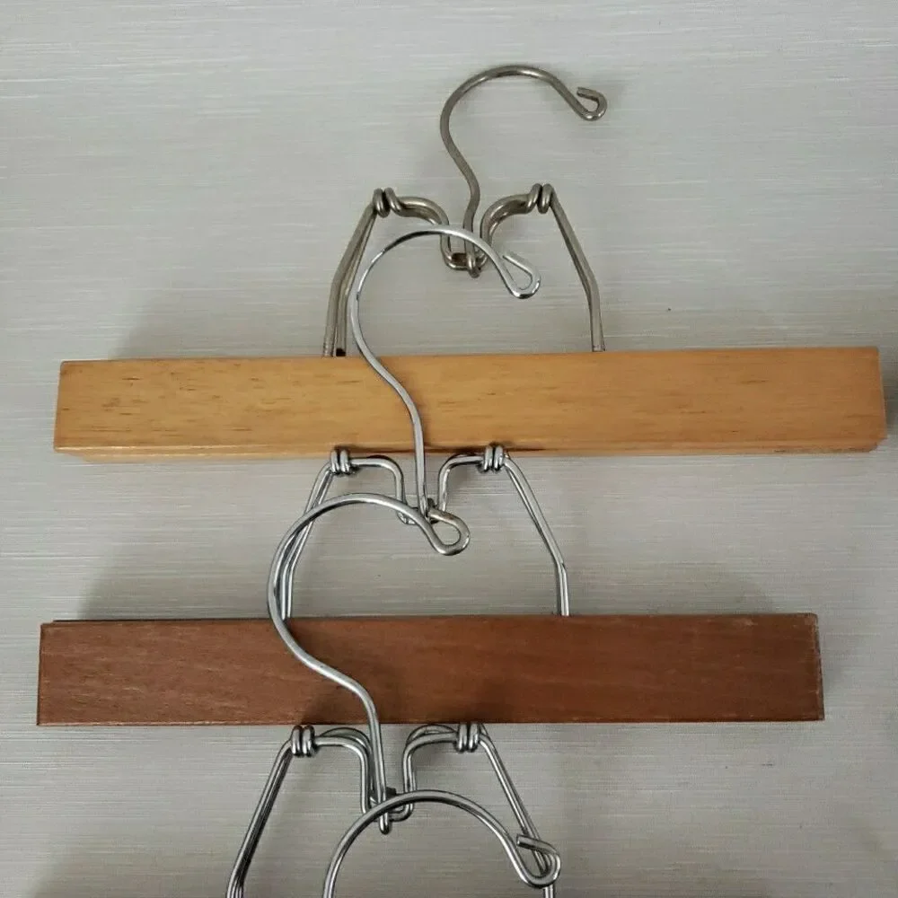 8 Setwell Unbranded Wood Pant Hangers Clamp Hinged Vintage